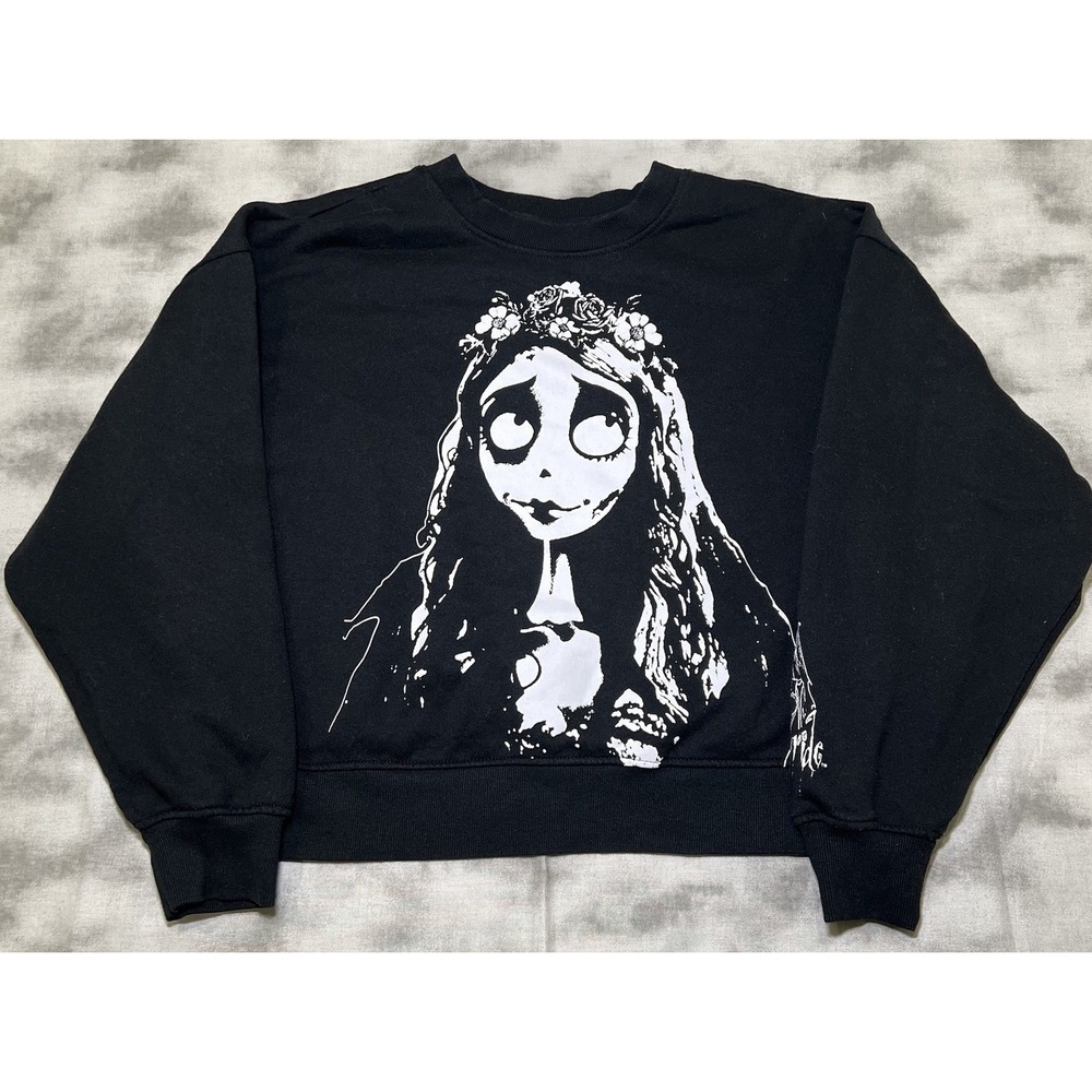 Corpse Bride Sweater Women Size X-Small XS Oversized Black Crewneck Goth